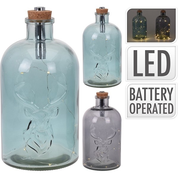Adolescent klep Isoleren Fles glas met 10 LED lampjes batterijverlichting 28cm met herten dessin