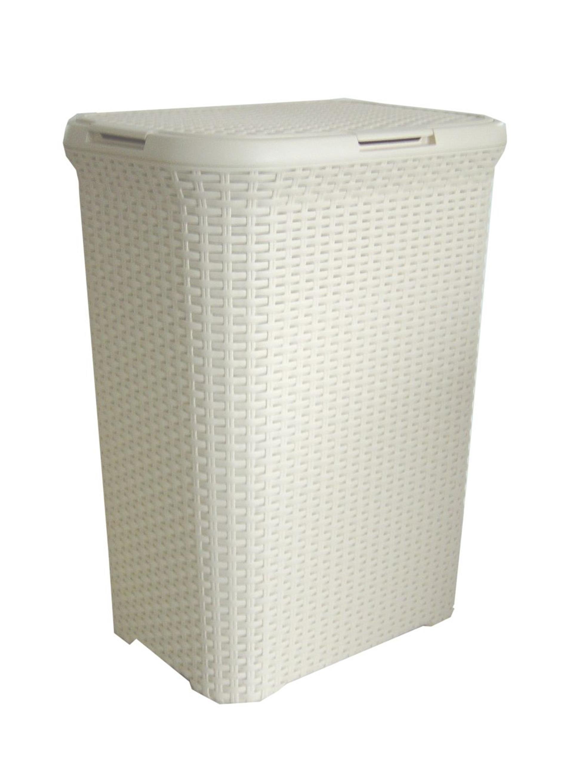 Curver style wasbox met deksel rotanstyle 60 liter ivoor 45x34x62 cm