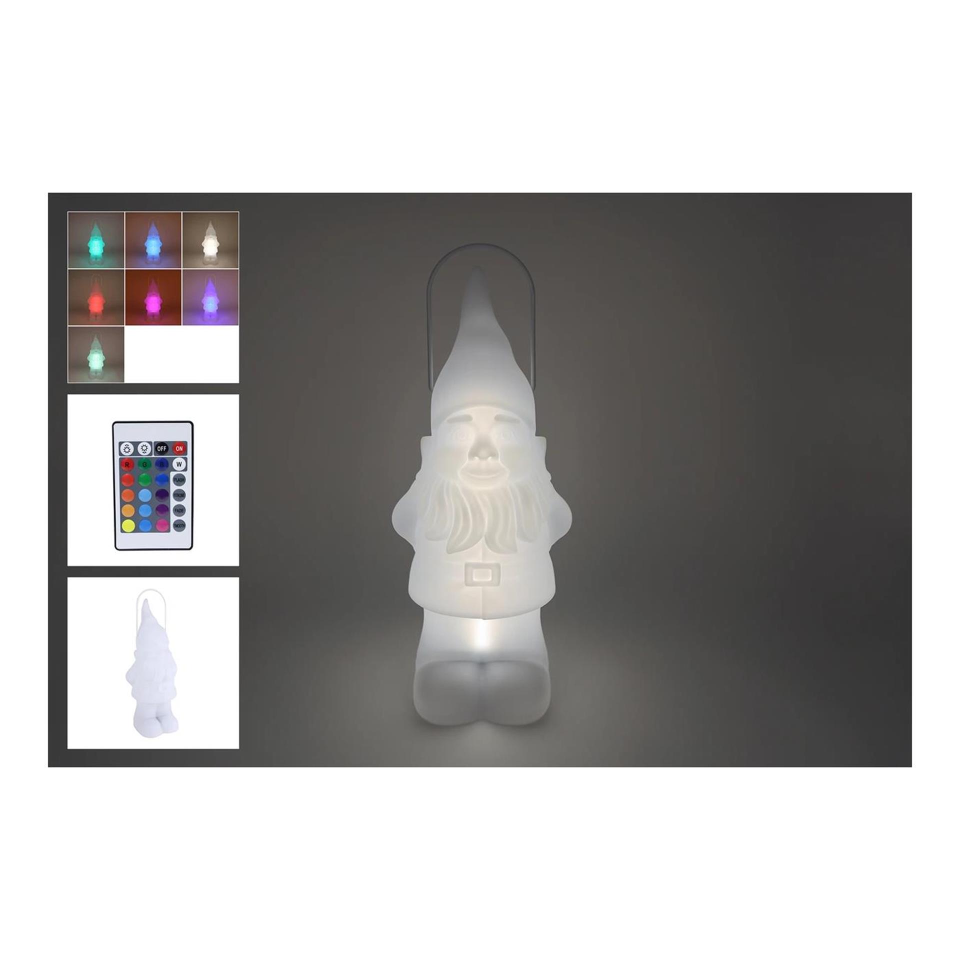 Lantaarn LED Kabouter solar m/RC 7 kleuren wit kunststof 21,5x20x50cm