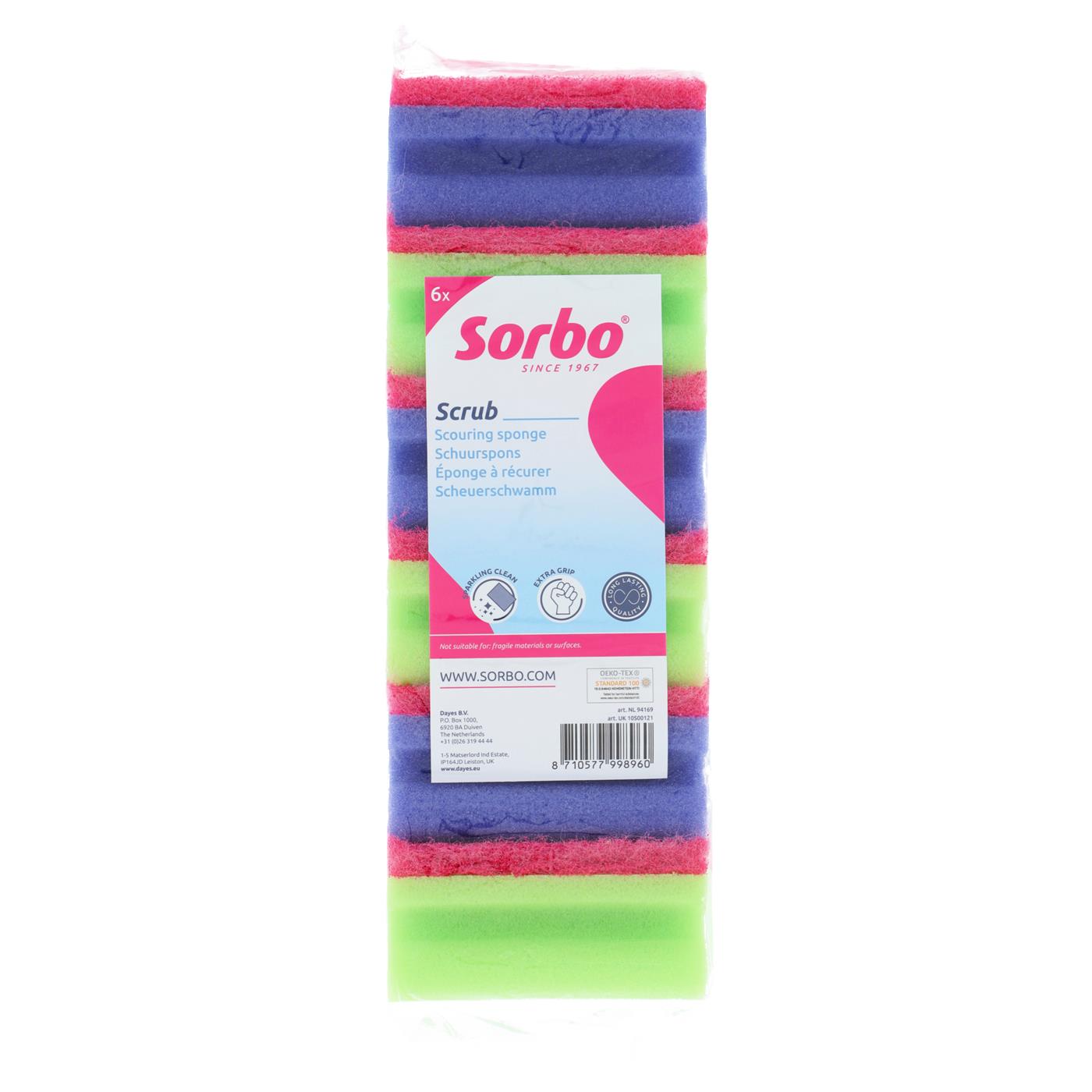 Sorbo schuurspons met greep colour 6st
