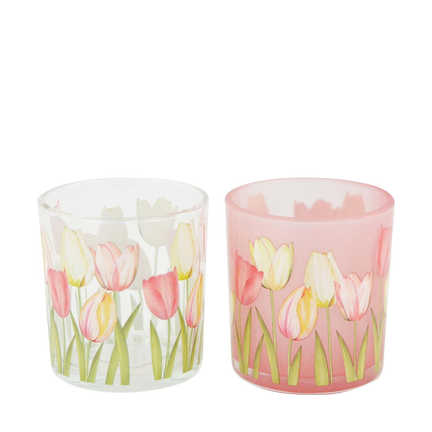 Theelichthouder tulpen print Ø7,3xh8cm