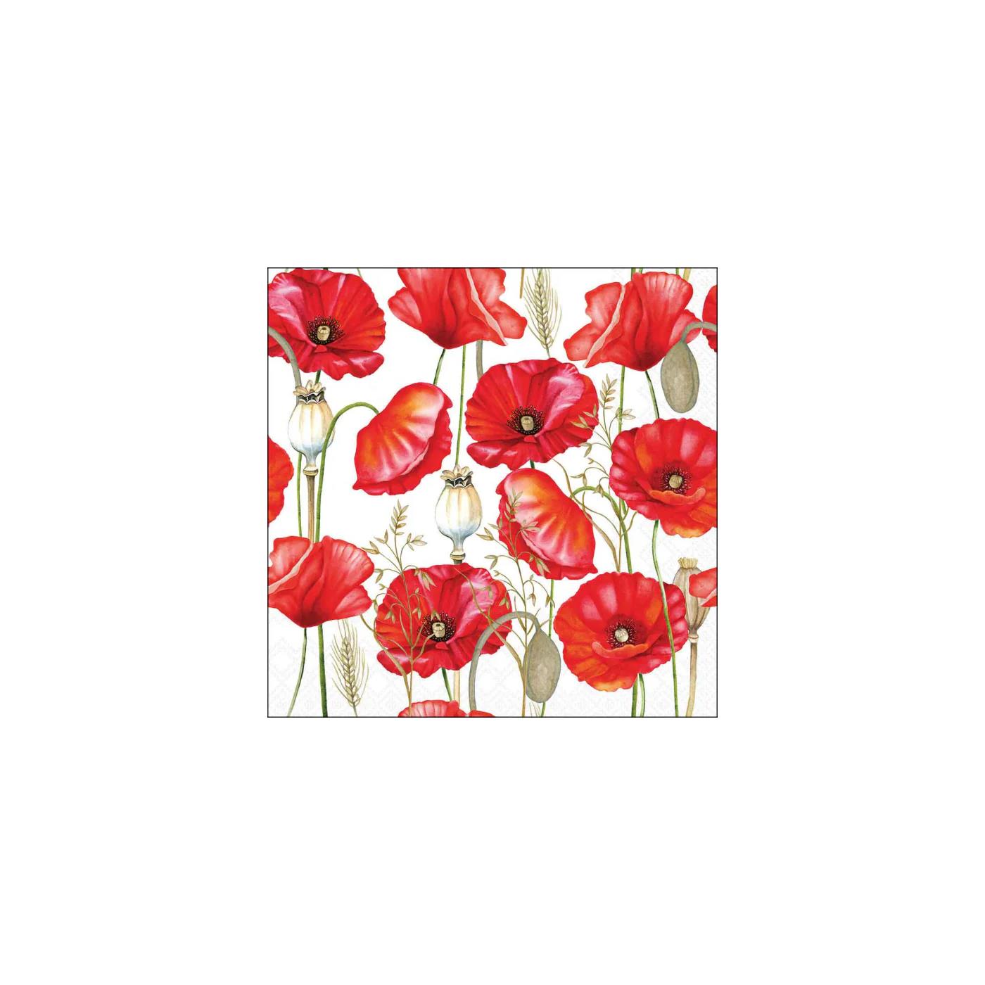 Servetten 33cm Poppy all over wit