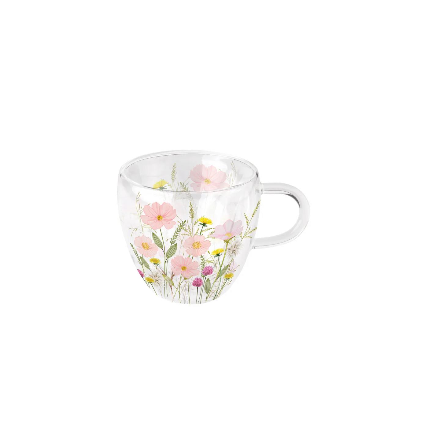 Dubbelwandig glas pastel flowers roze