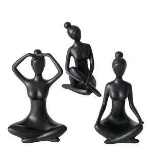 Beeld Yoga vrouw zwart keramiek H10cm
