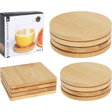 Onderzetterset bamboe 4-delig Ø11,5cm