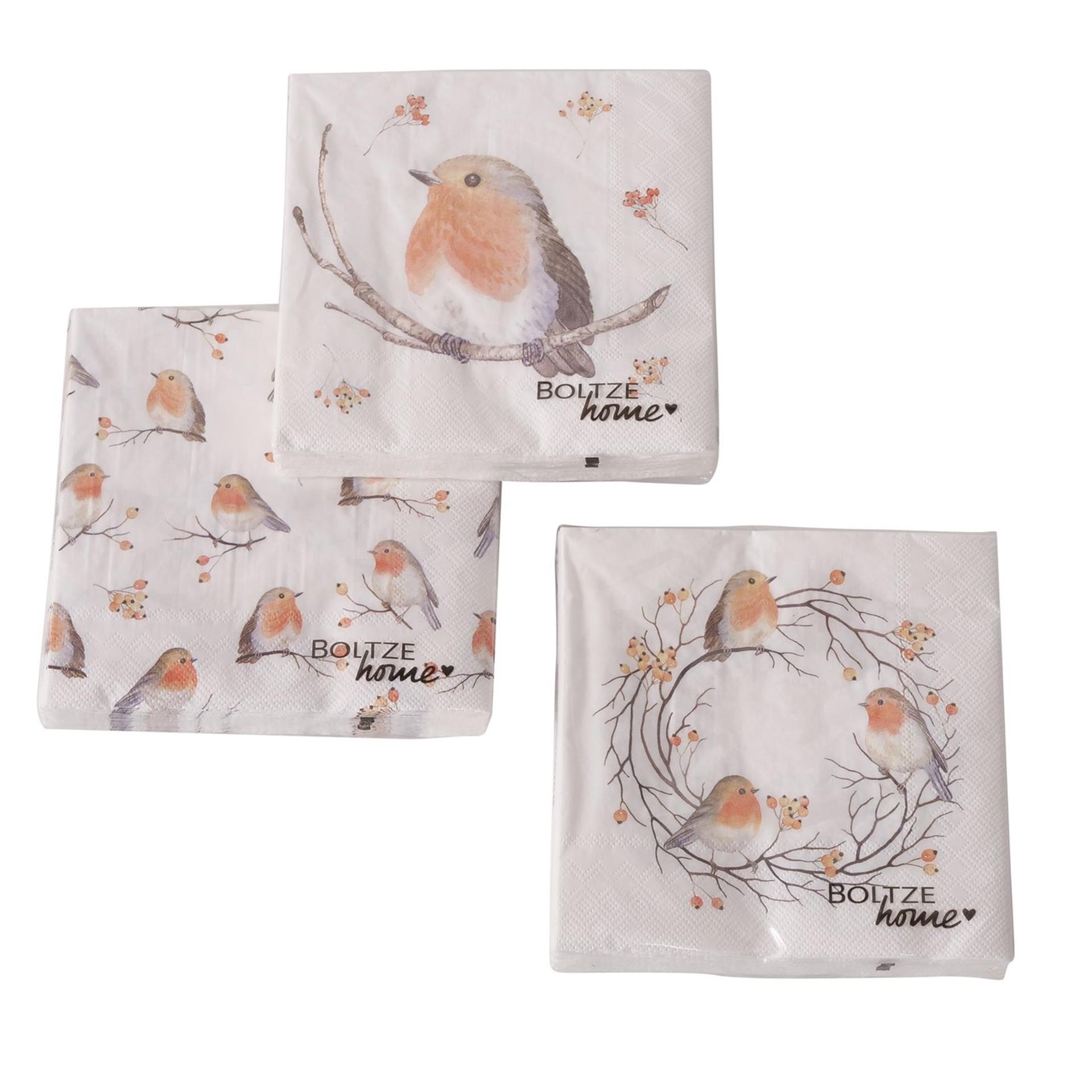 Boltze Home servetten ruby roodborstje 20-delig 34x34cm papier