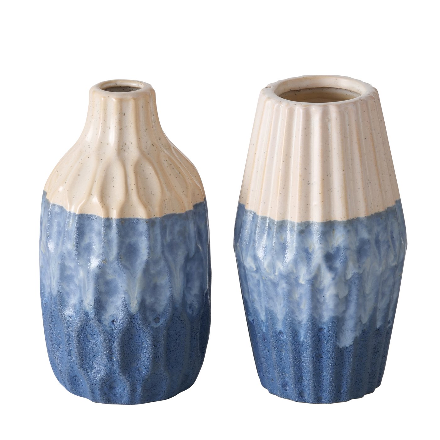 Vaas aardewerk blauw h21cm 2 assorti