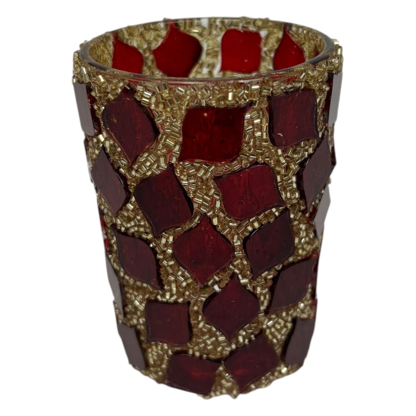 Theelichthouder Mozaïek rood/goud 6x8cm