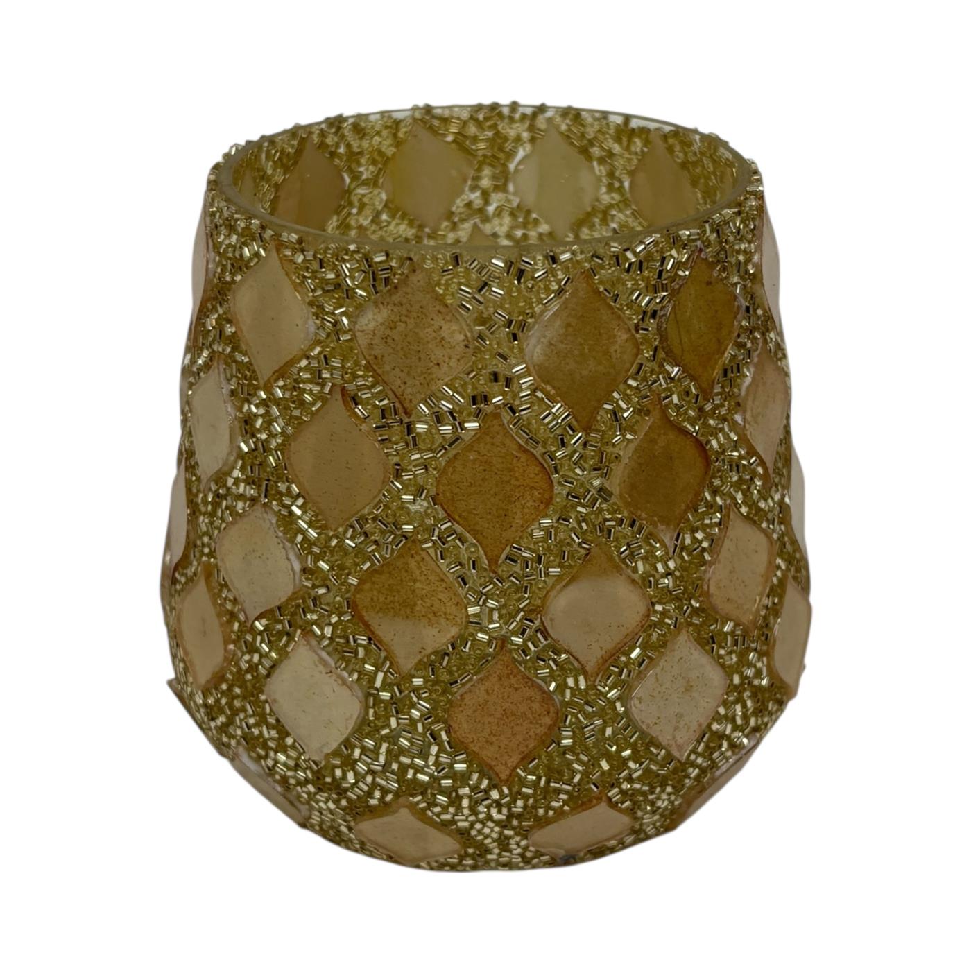 Theelichthouder Mozaïek goud 7x9x9cm