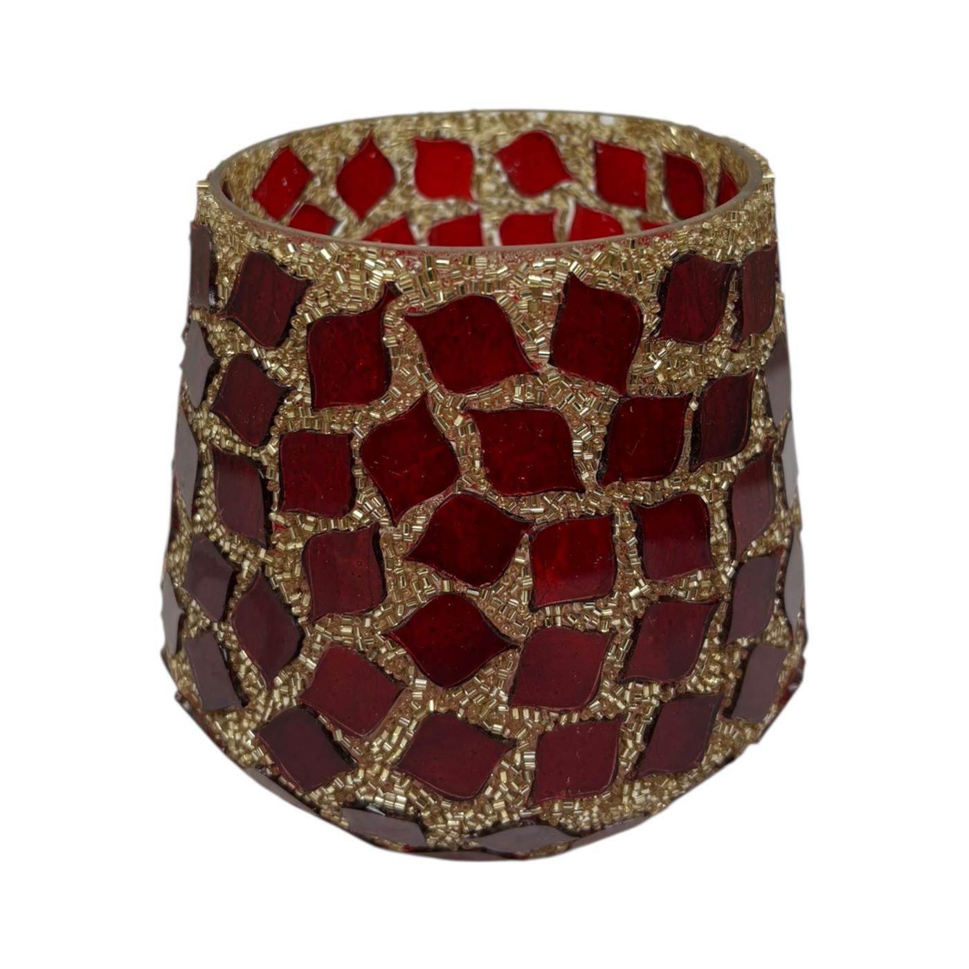 Theelichthouder Mozaïek rood 9x12x11cm