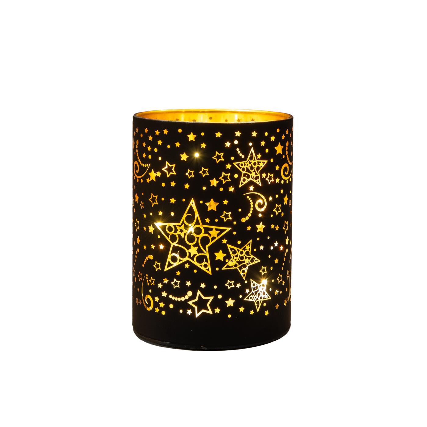 Tafellamp sterren glas zwart Ø9x12cm