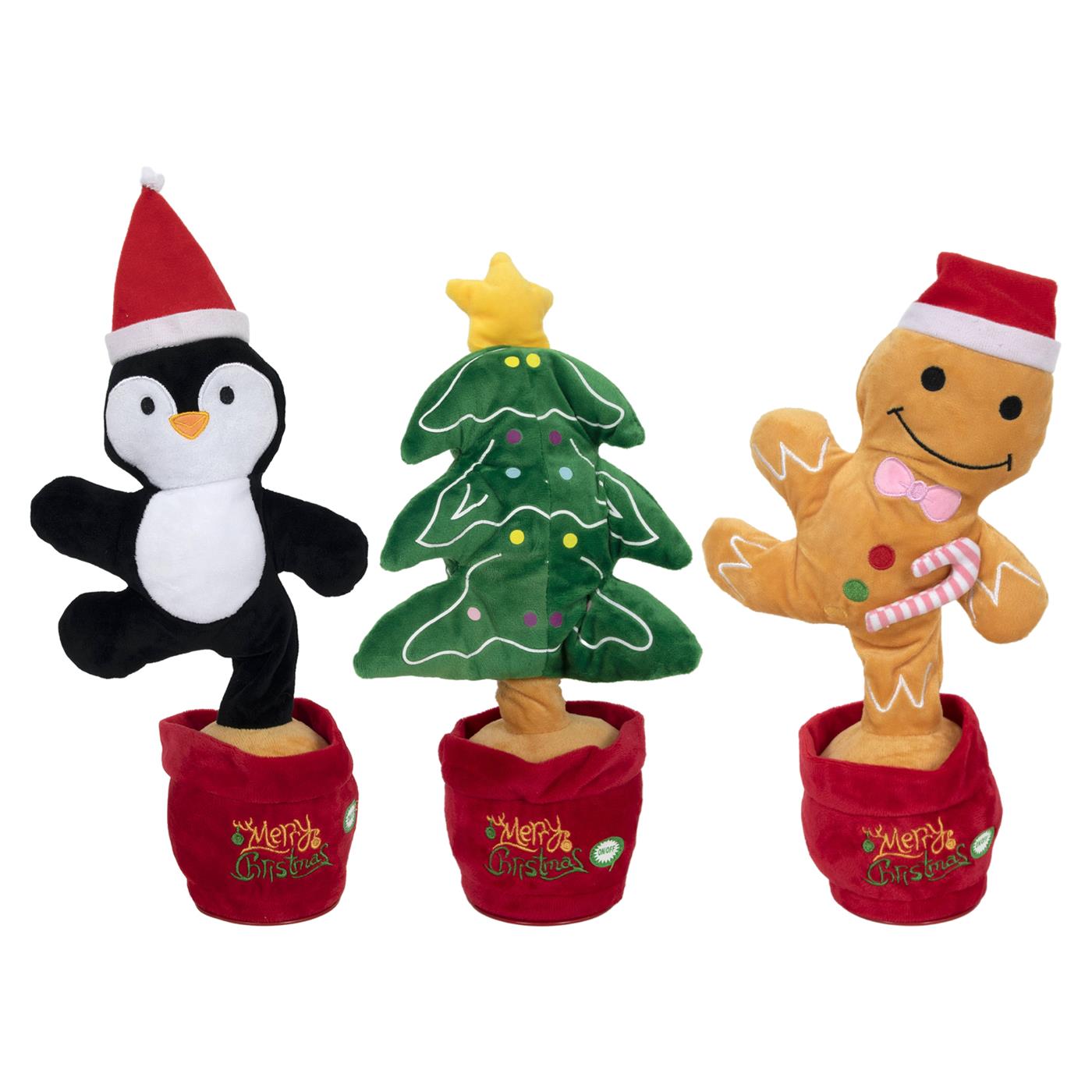Kerstplush zing/licht/dans 35cm