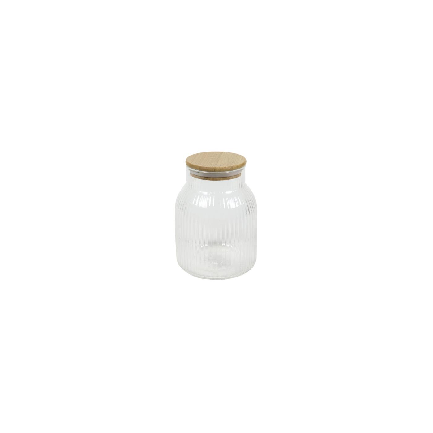 Voorraadpot lines glas/bamboe H16cm