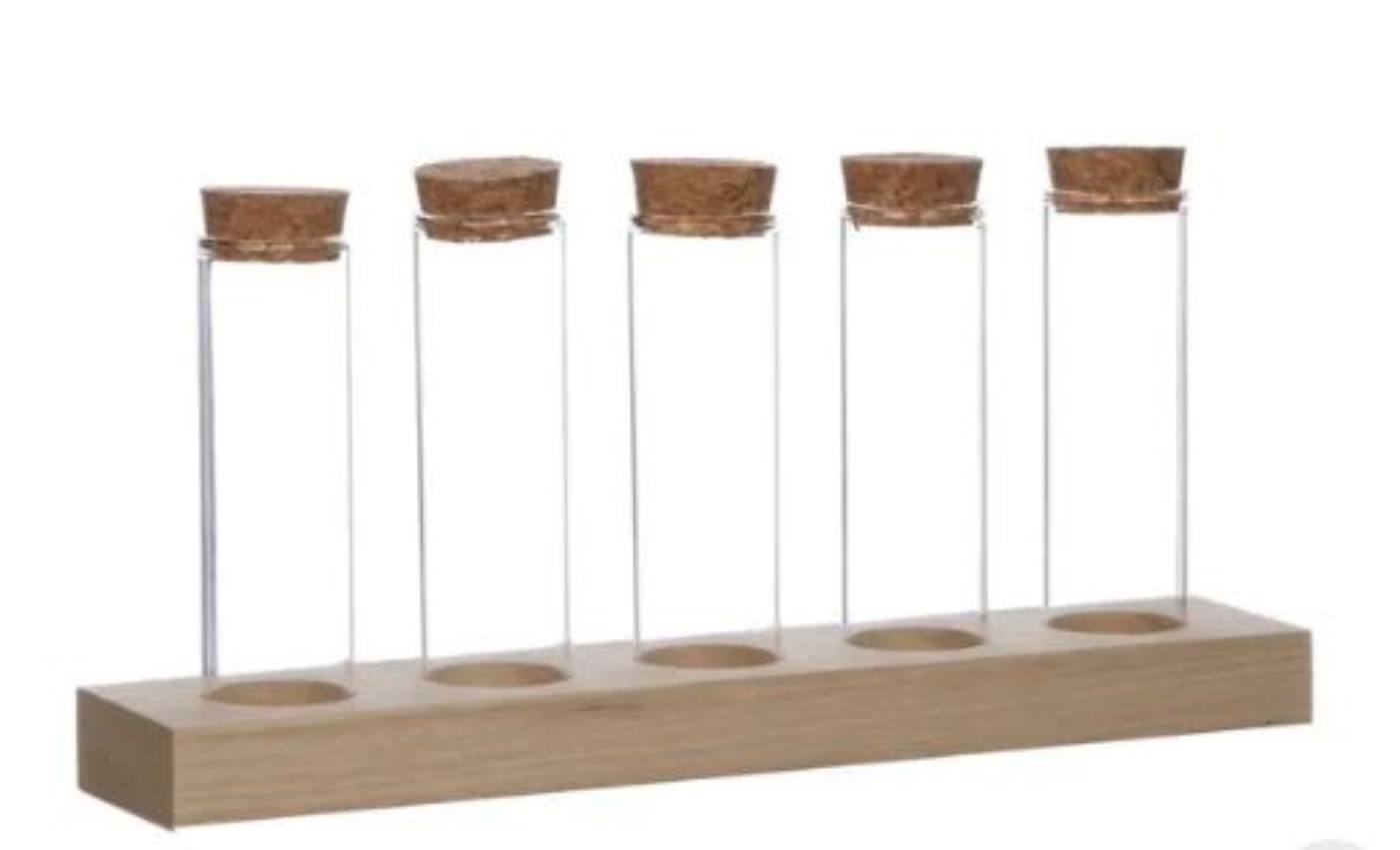 Houten houder met 5 reageerbuizen