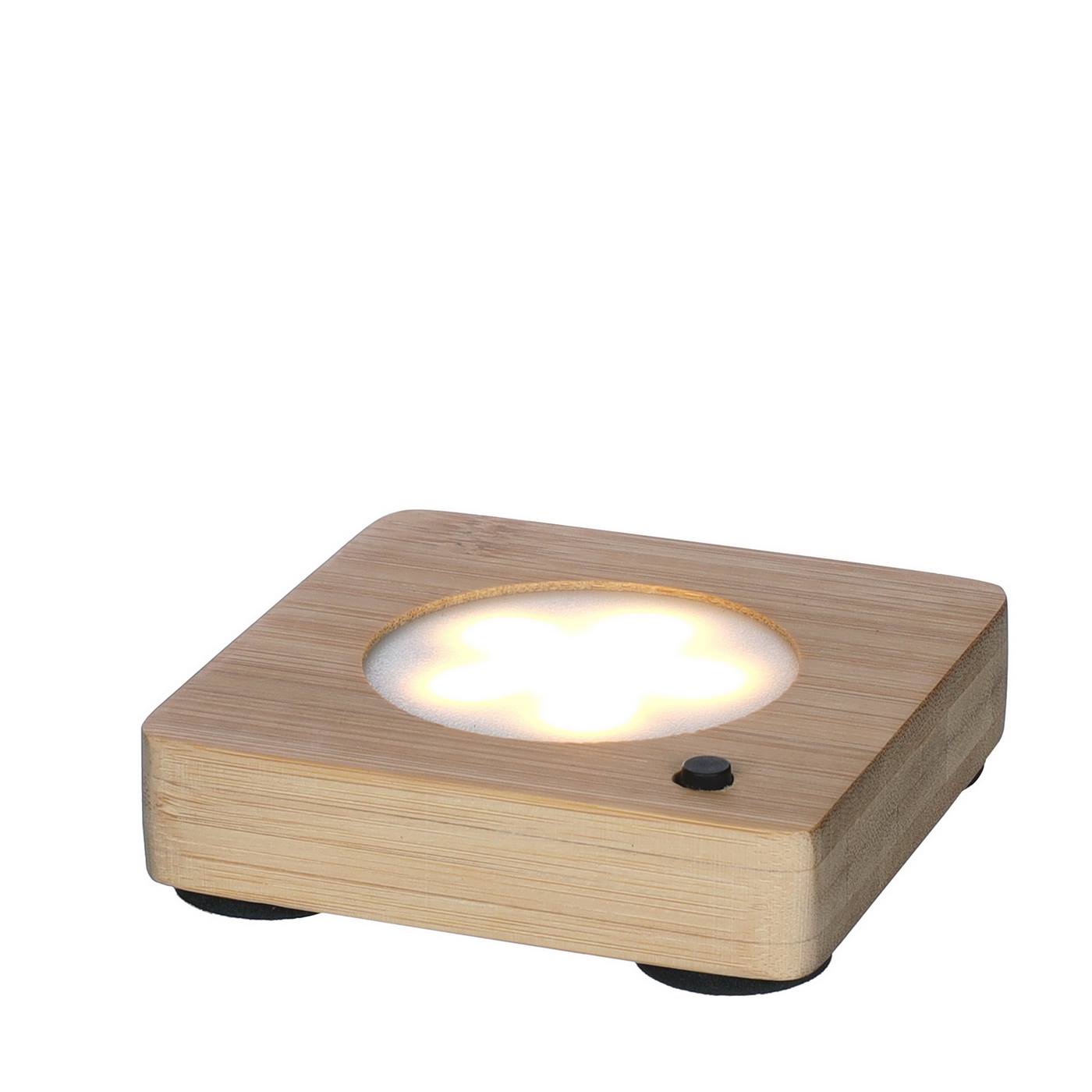 Houten plateau met led oplaadbaar 9x9 cm