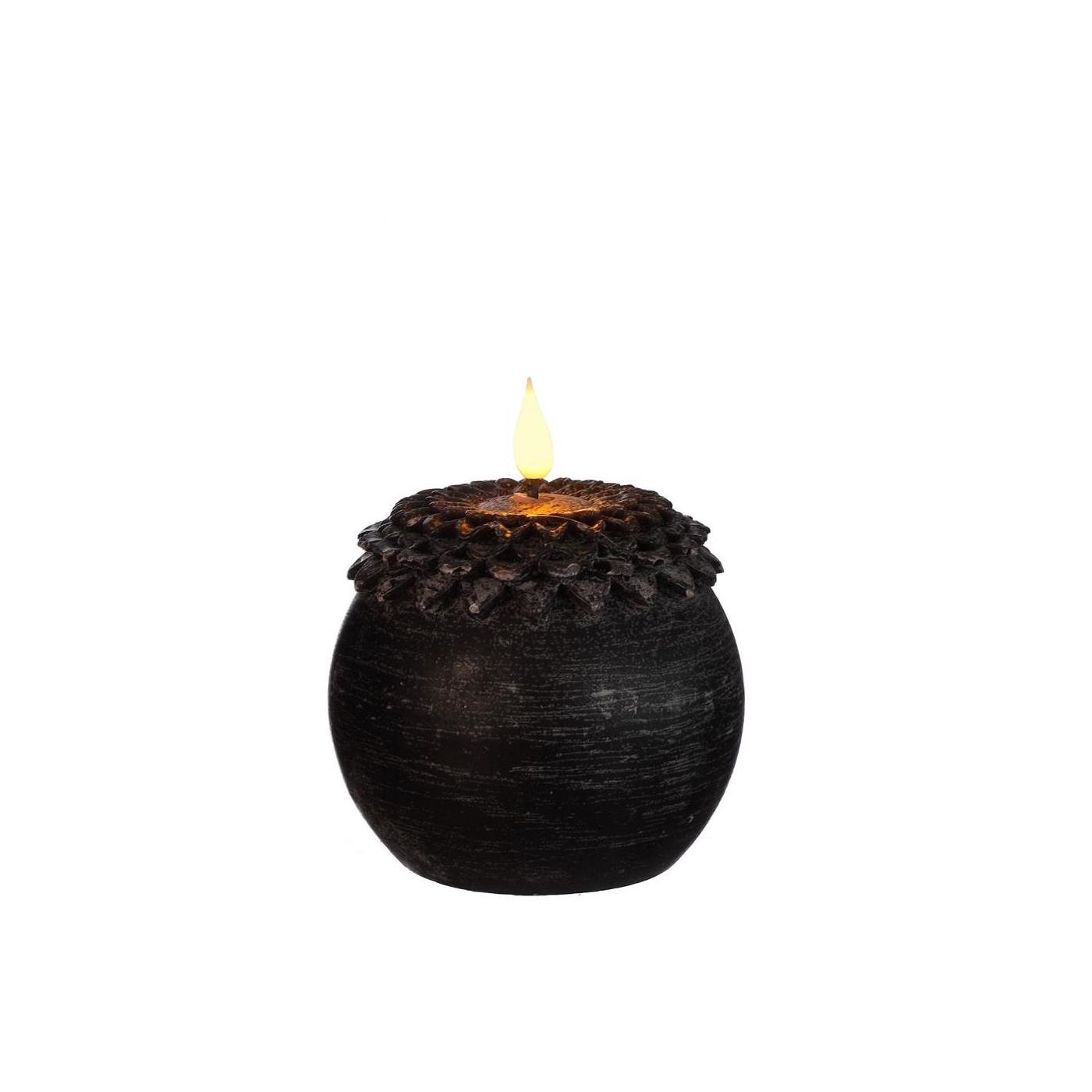 LED Kaars wax bloem parel zwart Ø9xH12cm