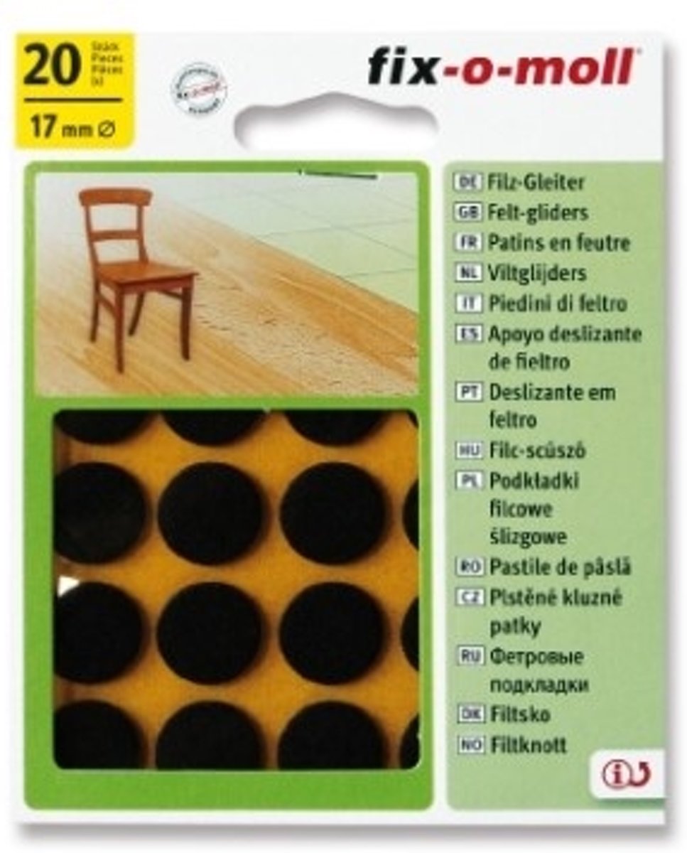 Fix-o-moll viltglijder Ø17mm 60st bruin
