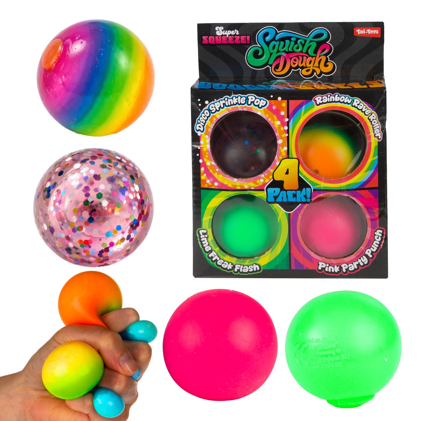 SQUISHDOUGH Knijpballen Glitter 5cm 4st