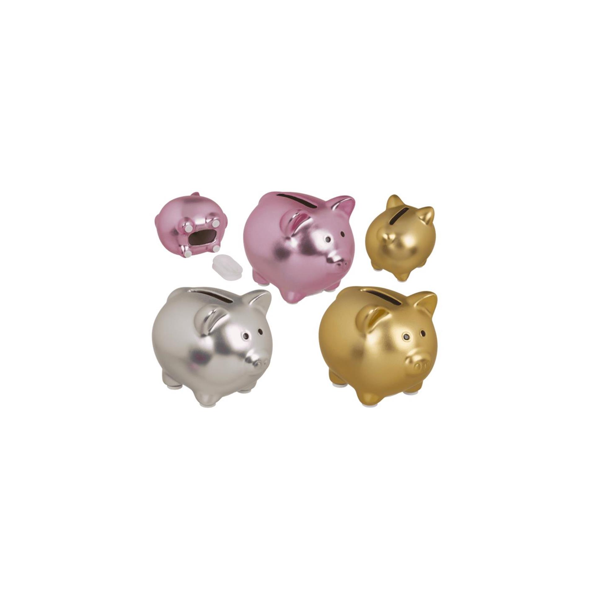 OOTB Spaarpot varken glimmend 8x6,5cm 3 assorti