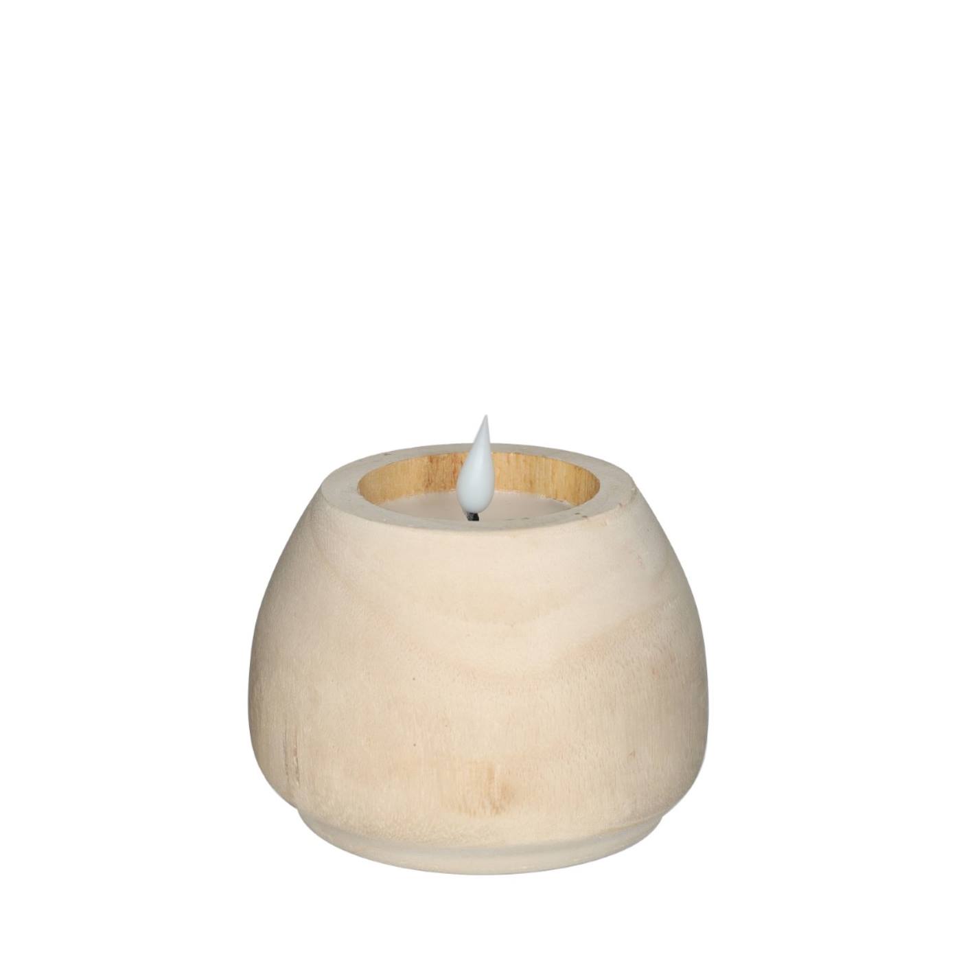 LED Kaars hout Ø12 h.8,5 cm met timer