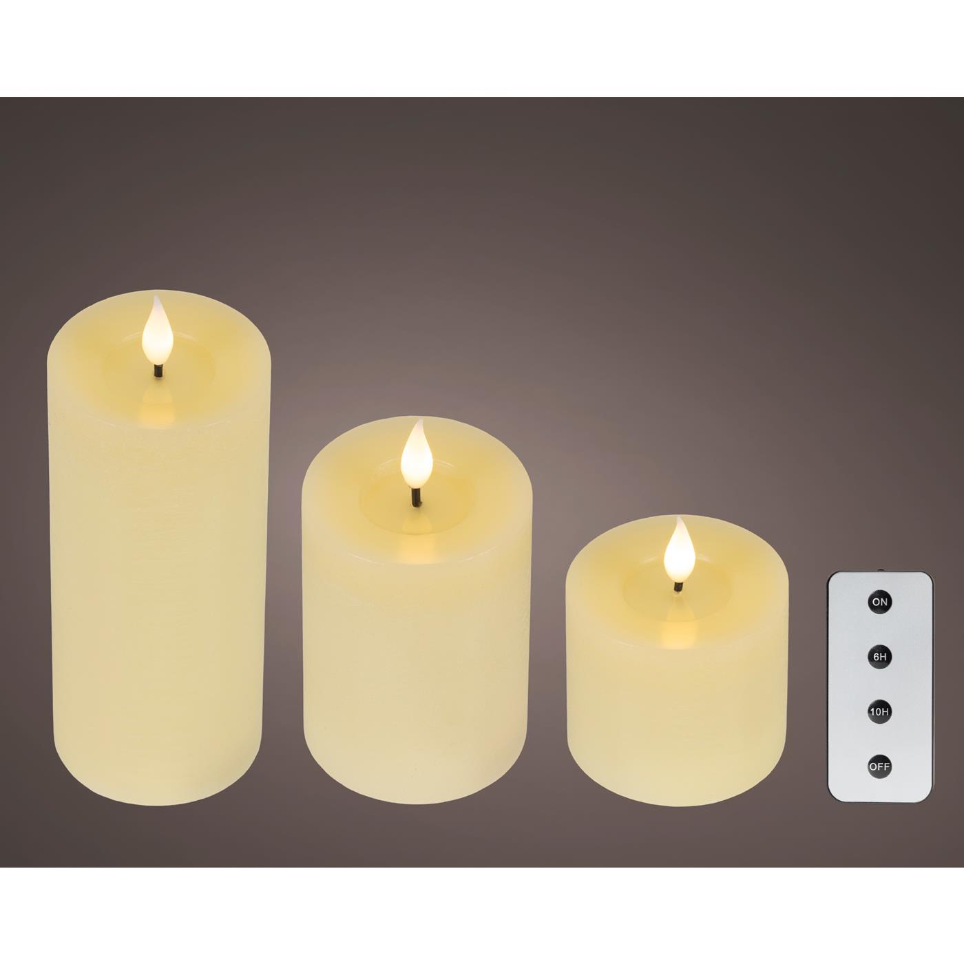 Lumineo LED kaars 3dlg Ø7,5x20cm créme