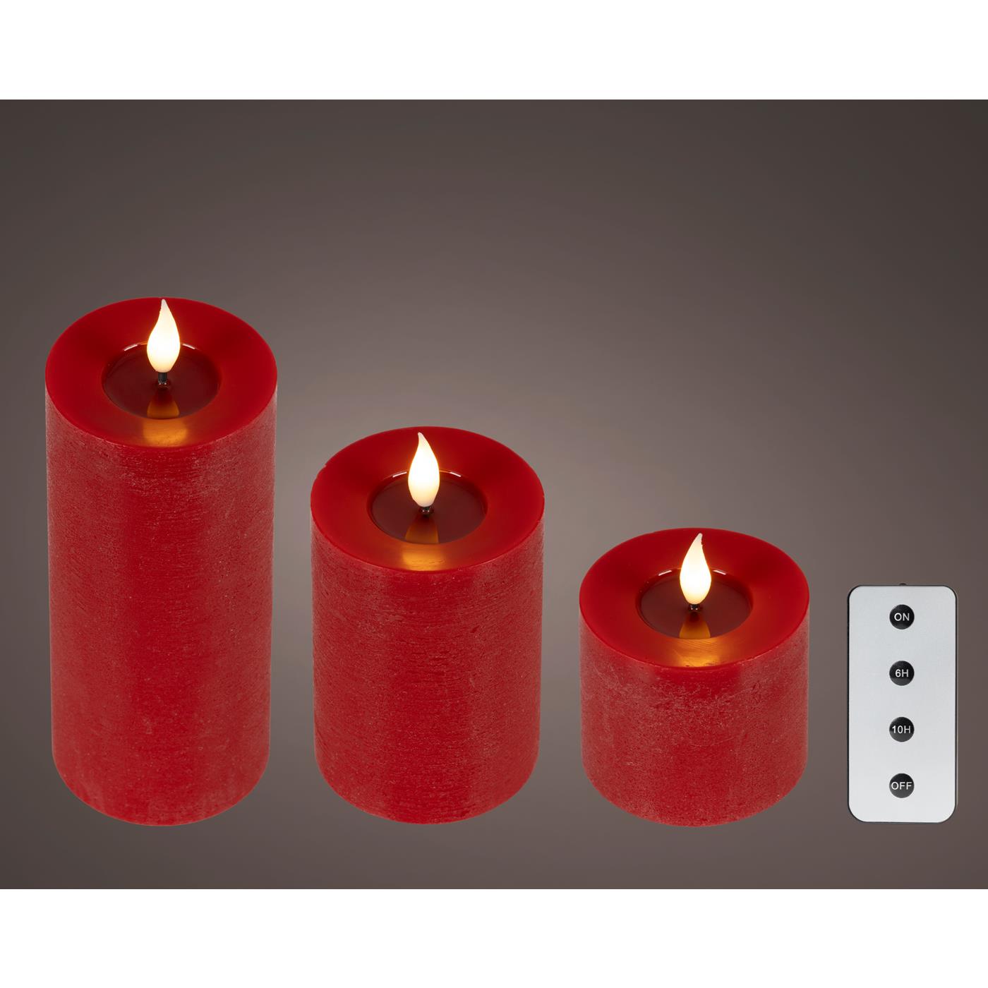 Lumineo LED kaars 3dlg Ø7,5x20cm rood
