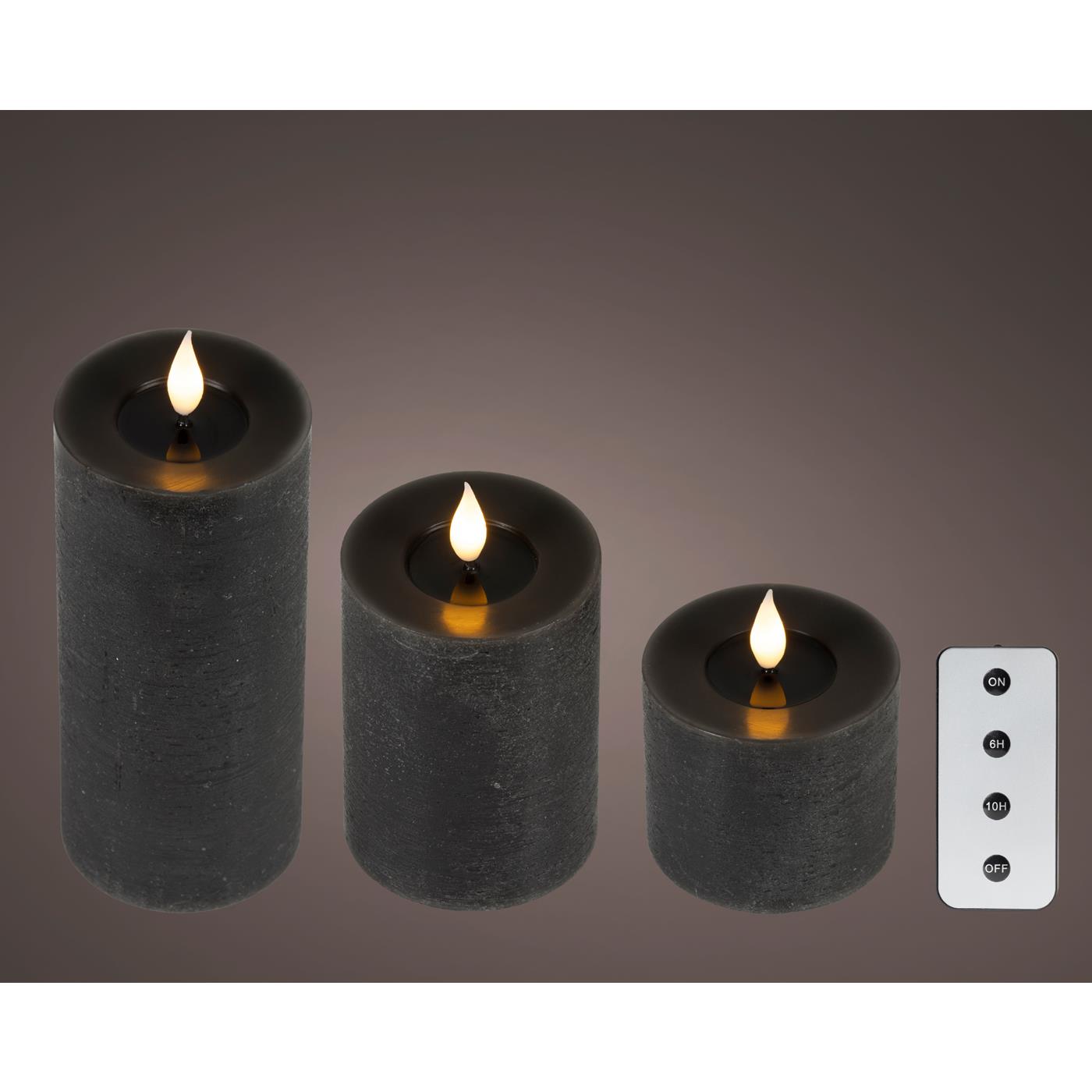 Lumineo LED kaars 3dlg Ø7,5x20cm zwart