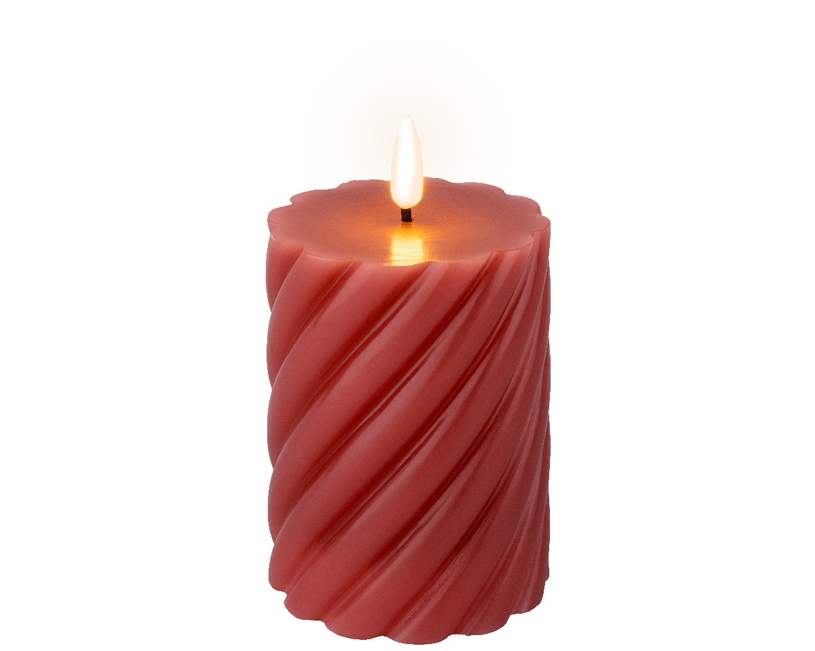 LED kaars vlameffect  swirl roze 15cm