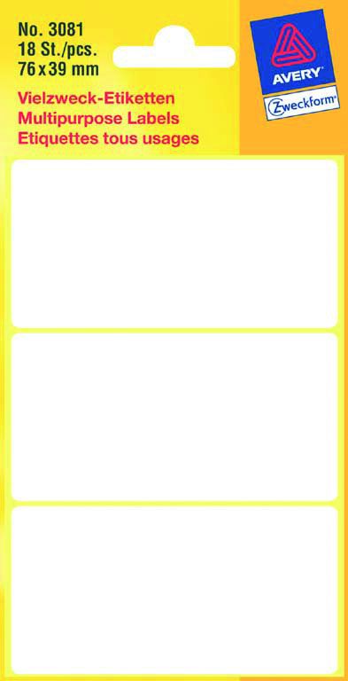 Etiket wit 76x39mm  pak a 10 stuks
