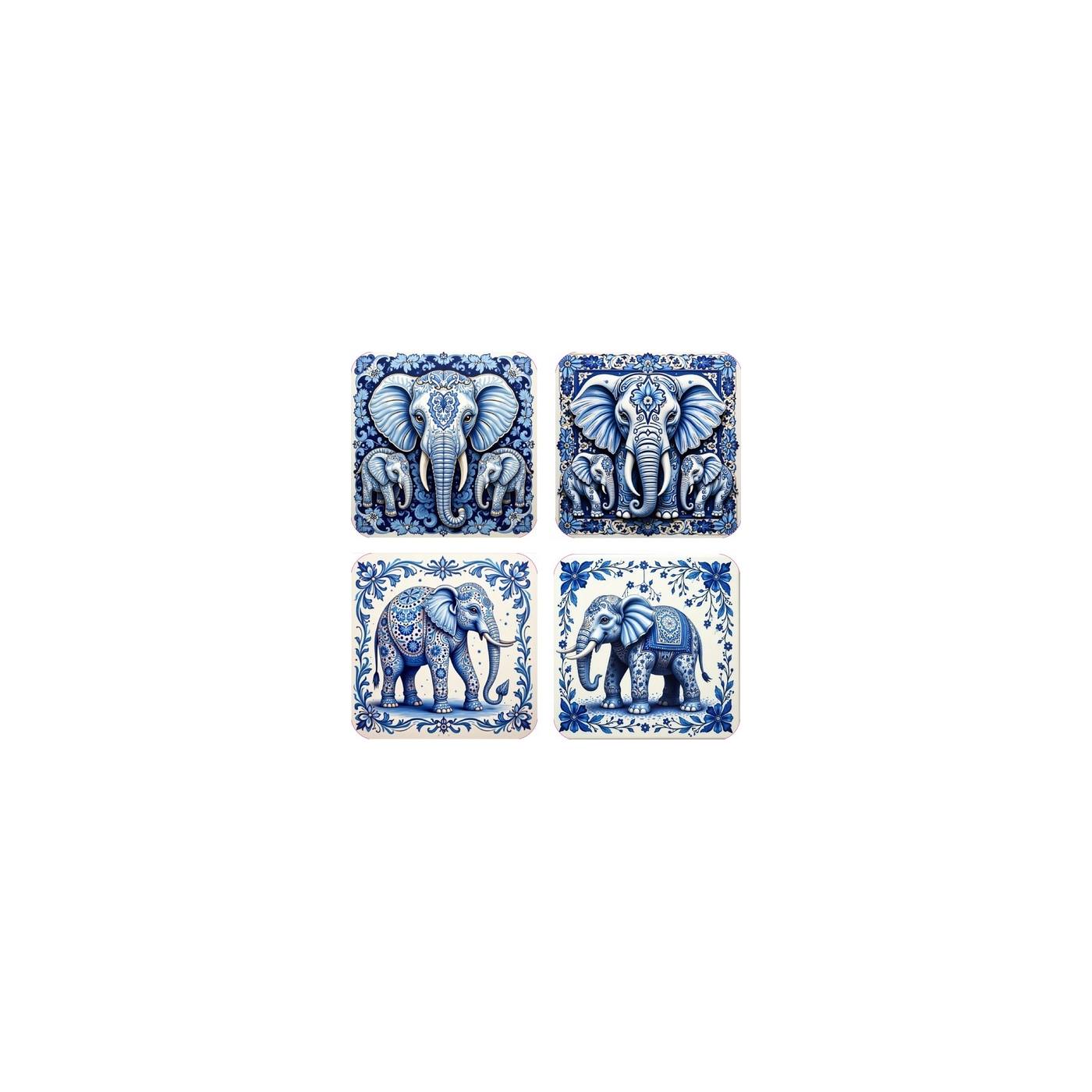 Onderzetters Blauw/Wit Olifant set a 4st