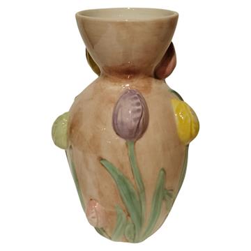 Vaas met tulpen beige 13x13x24cm