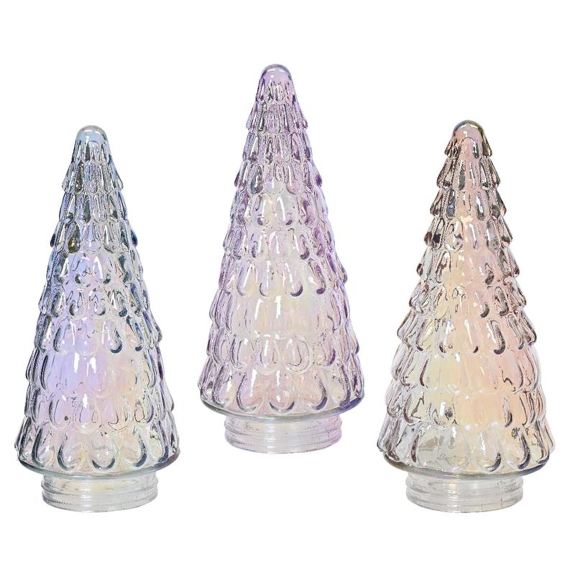 Decoris decoratief kerstboom van glas met iriserend effect iris zilver/iris blush pink/iris lilac breeze dia10,8x23,5cm