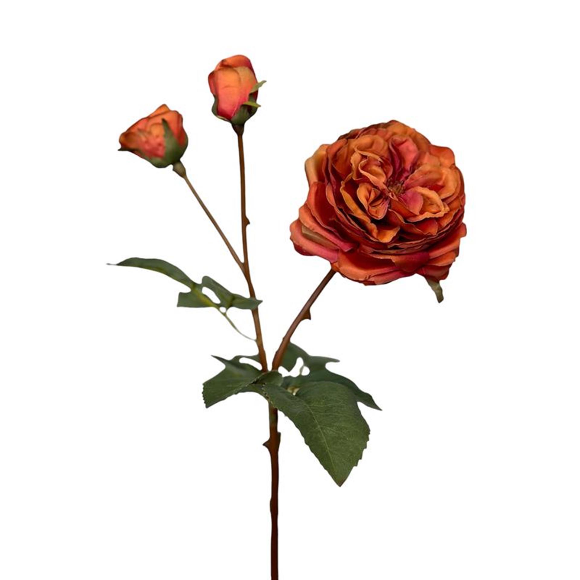 Roberts Collection Kunstbloem rozentak 1x open + 2 knop 55cm oranje