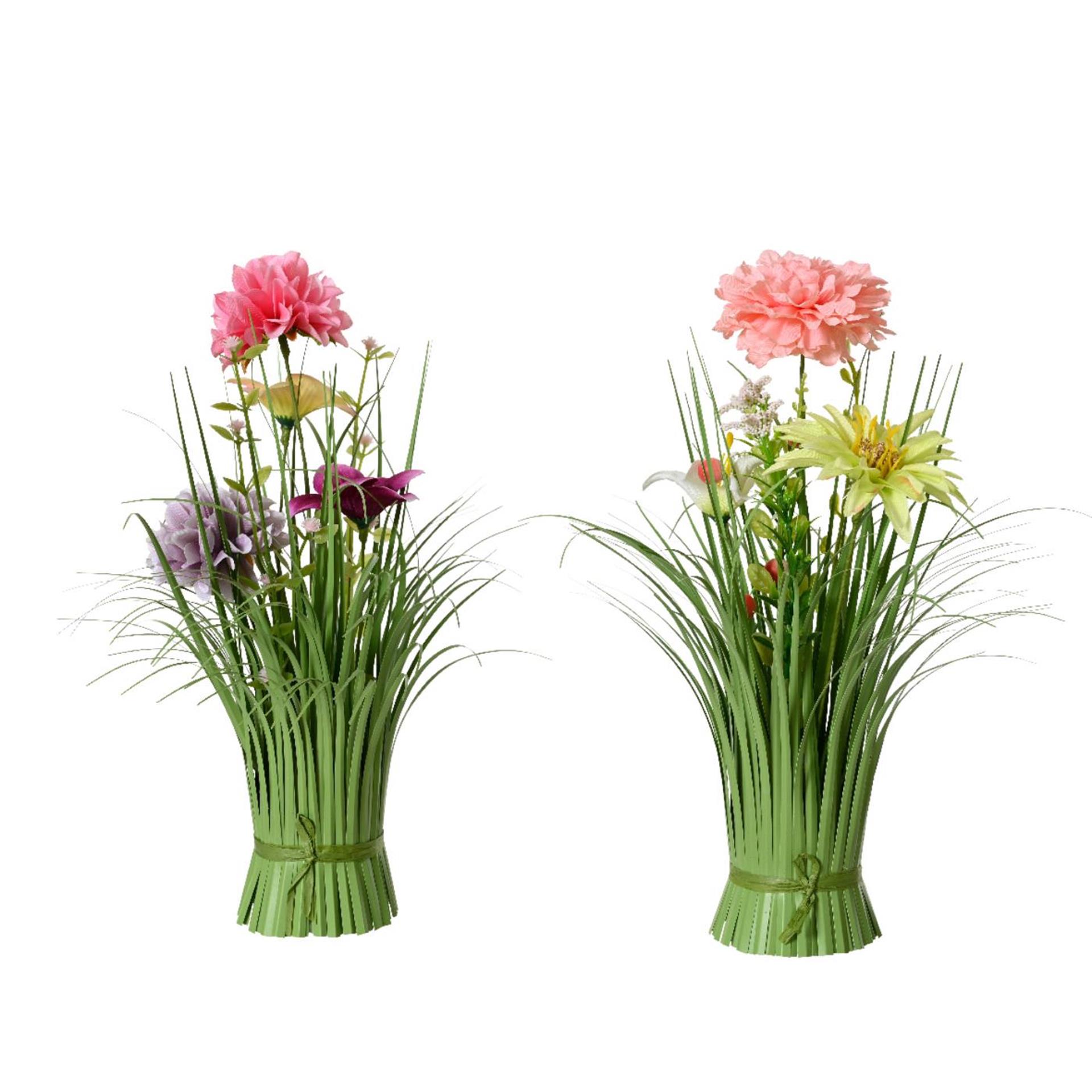 Decoris Gras boeket met gekleurde bloemen h30cm