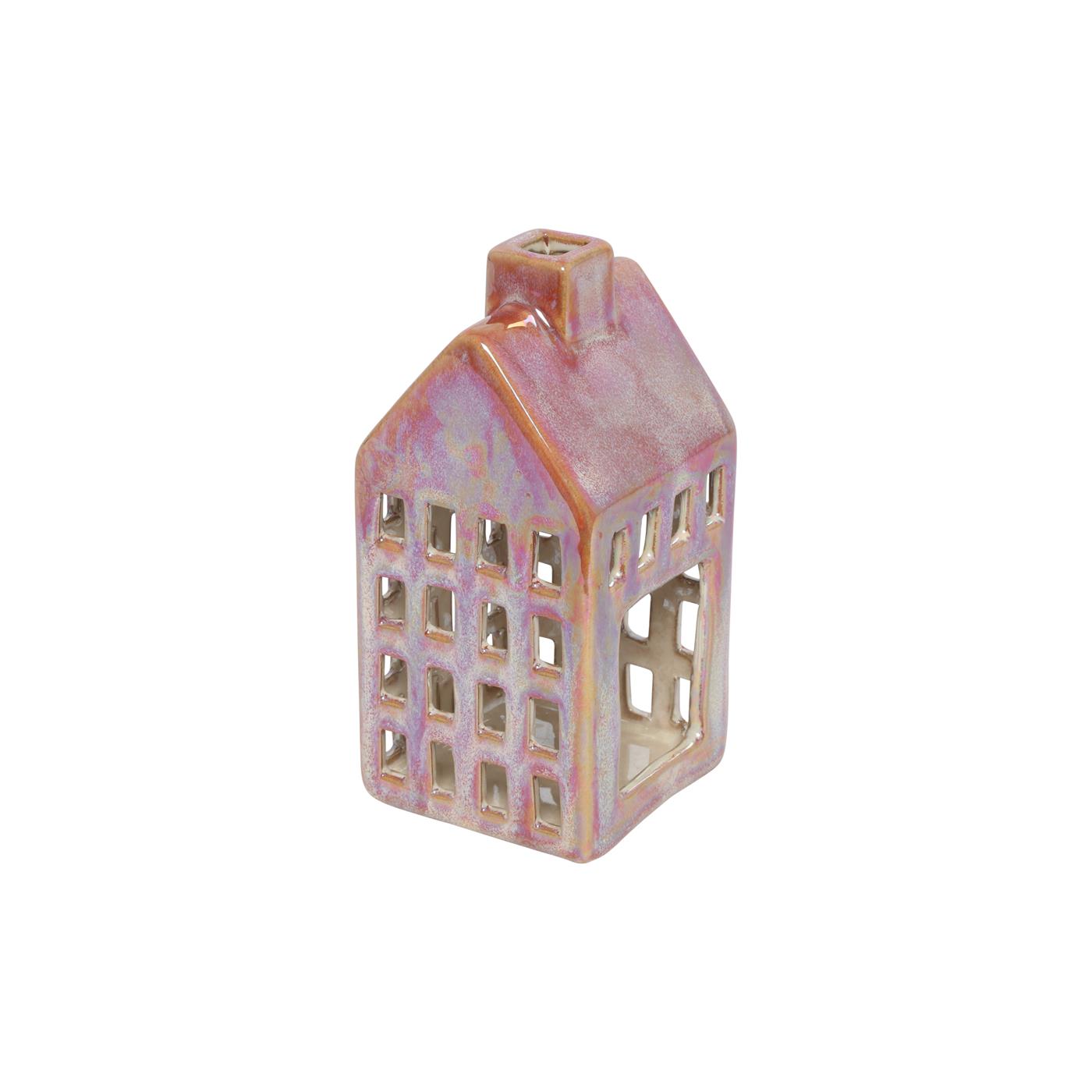 Theelicht huis M rood 7,8x7,8x16cm
