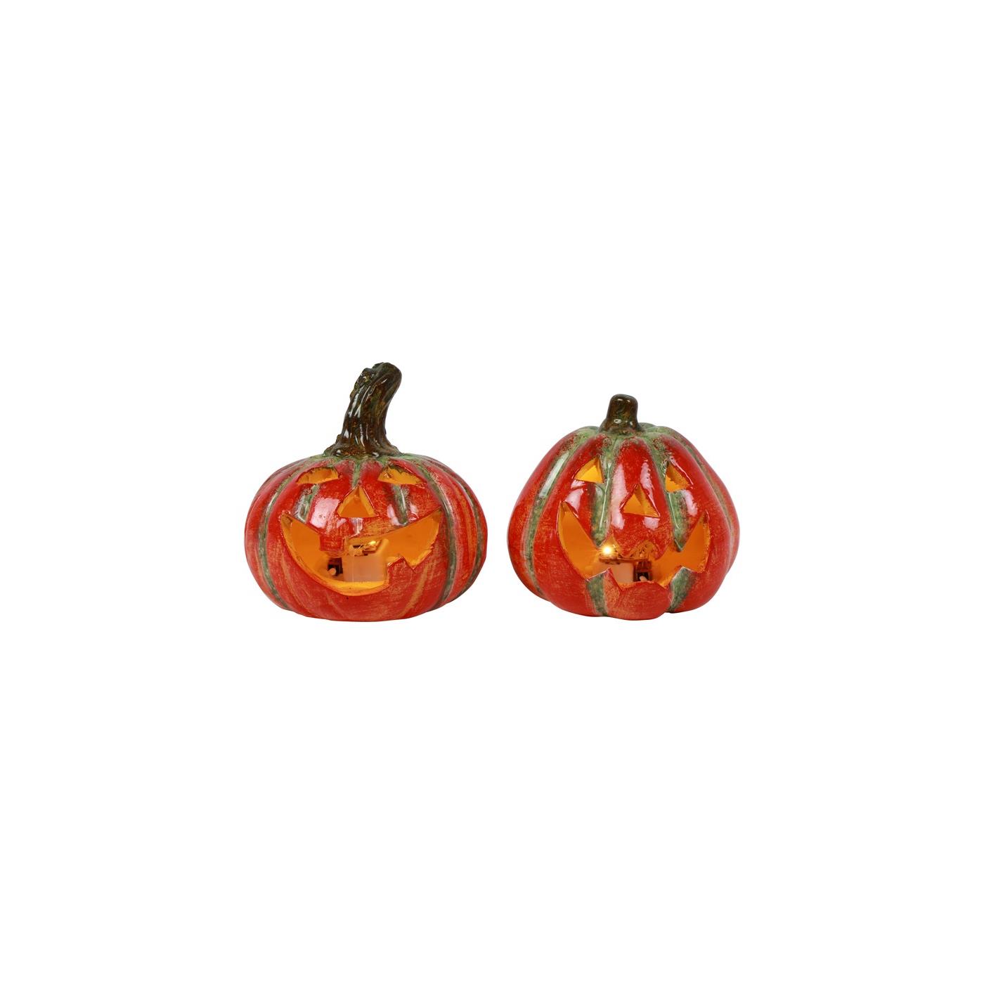 Beeld Pompoen LED 2 assorti oranje H7cm