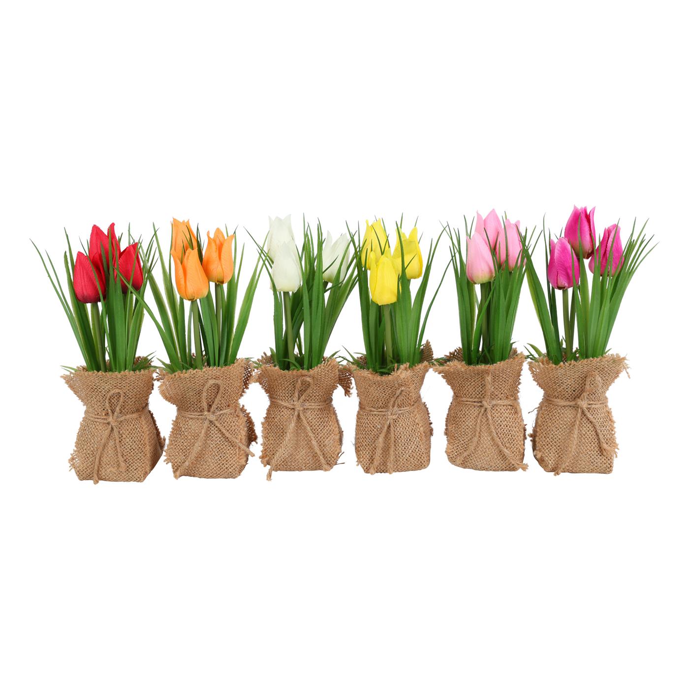 Kunstbloem in pot Tulp veelkleurig H20cm