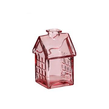 Glazen huisje 7x7,5xH12cm lichtroze