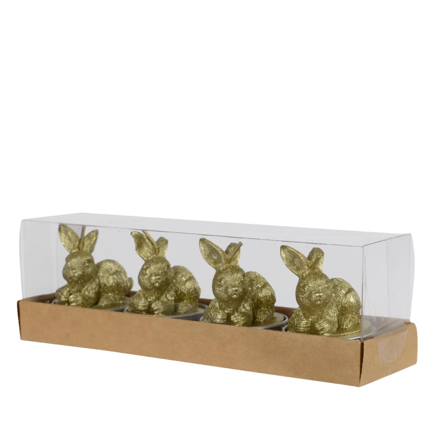 Theelicht konijn set a 4  H6cm goud