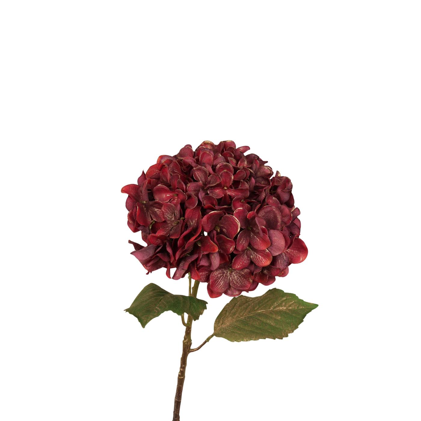 Kunstbloem Hortensia 55cm burgundy/goud