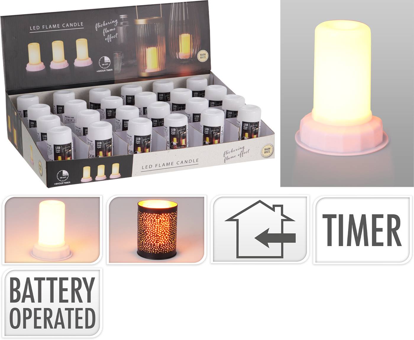 LED lamp vlam effect met timer Ø8xh9cm