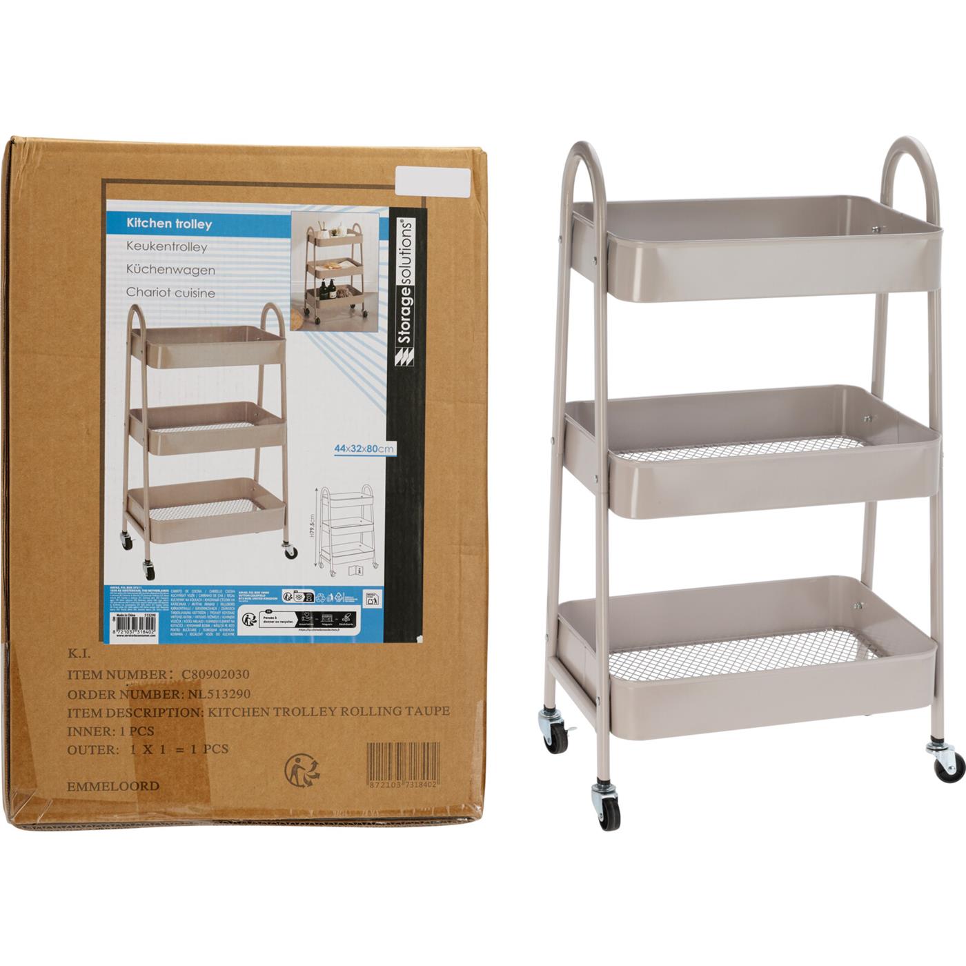 Keukentrolley metaal 3 lagen taupe 32x45