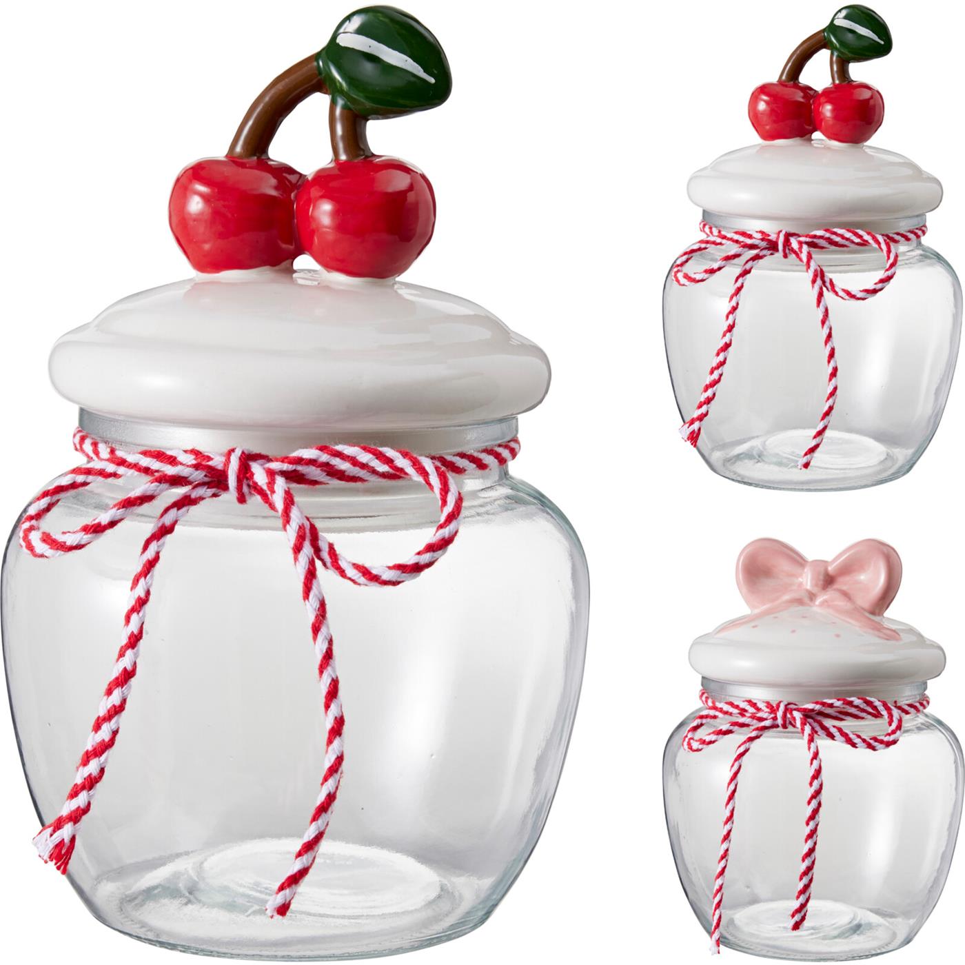 Voorraadpot glas 1,2L kers/strik