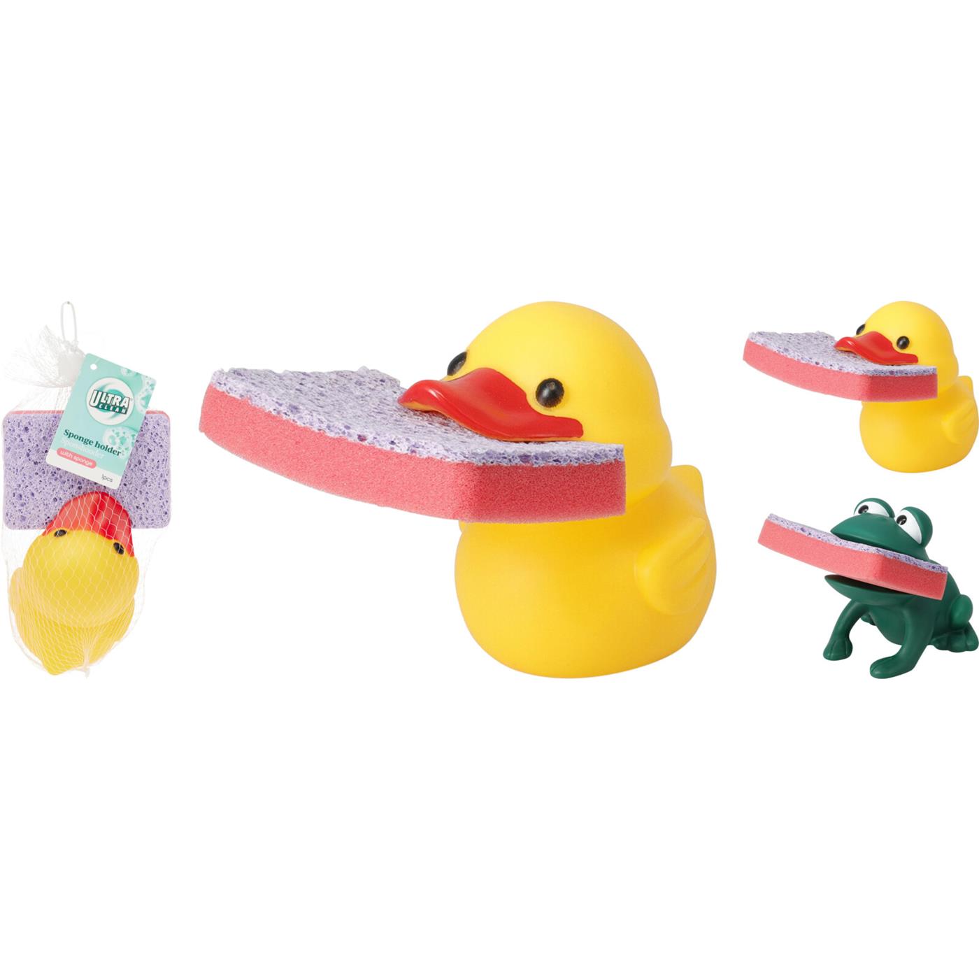 Sponshouder met spons badeend of kikker