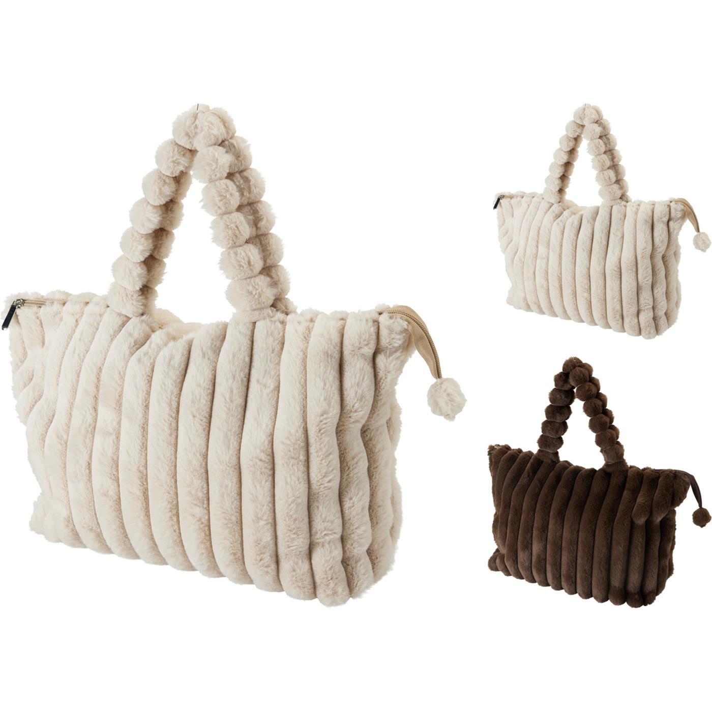 Handtas bont ribbel 34x12x28cm