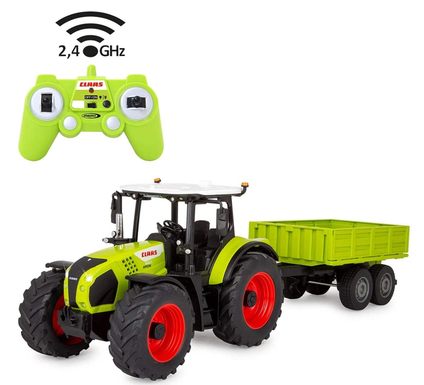 Jamara Tractor remote contol Claas Arion 660 met Kiep aanhangwagen 1:24 2,4GHz 43,6x11,4x13,2cm