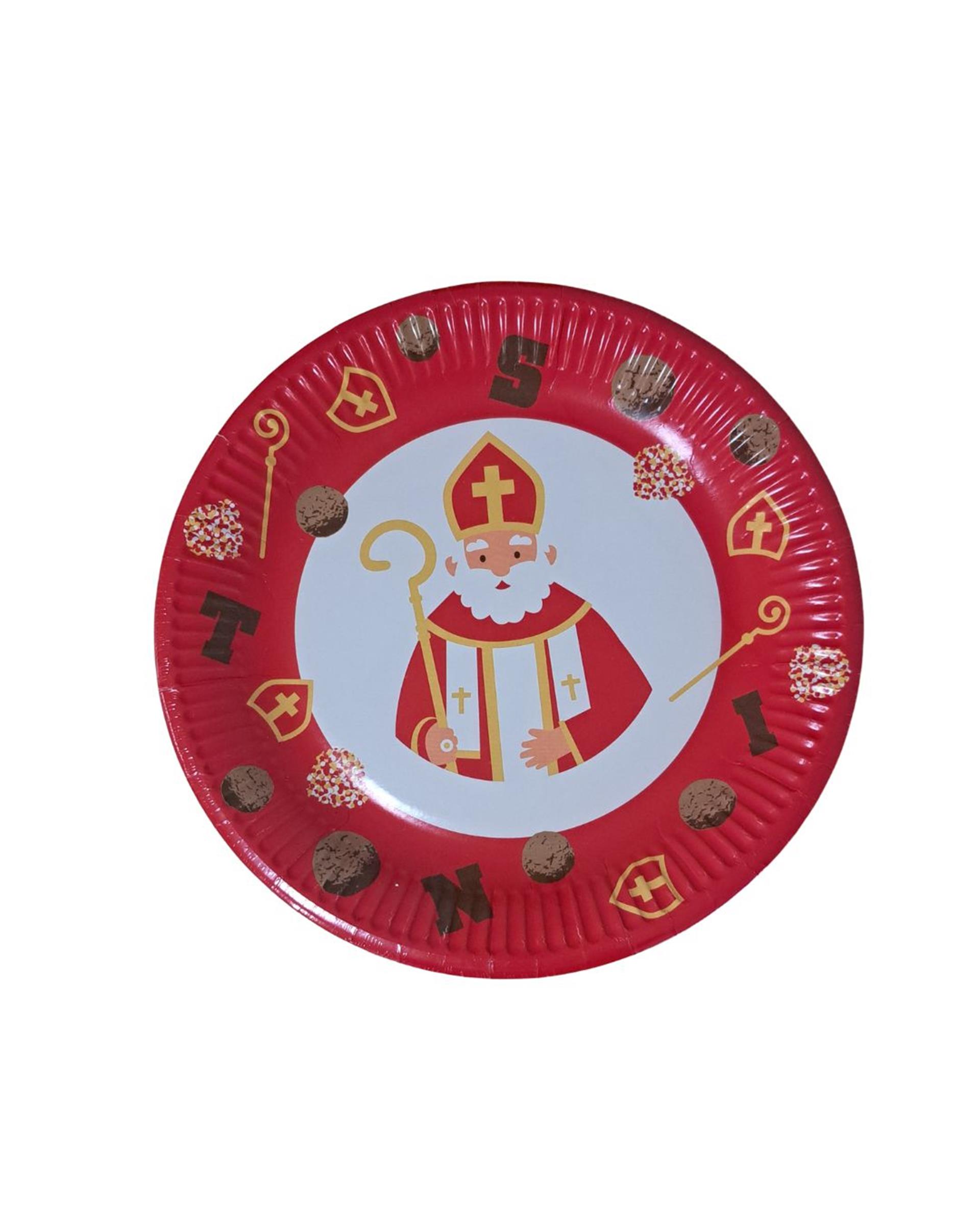 Sinterklaas borden karton rood Ø23cm