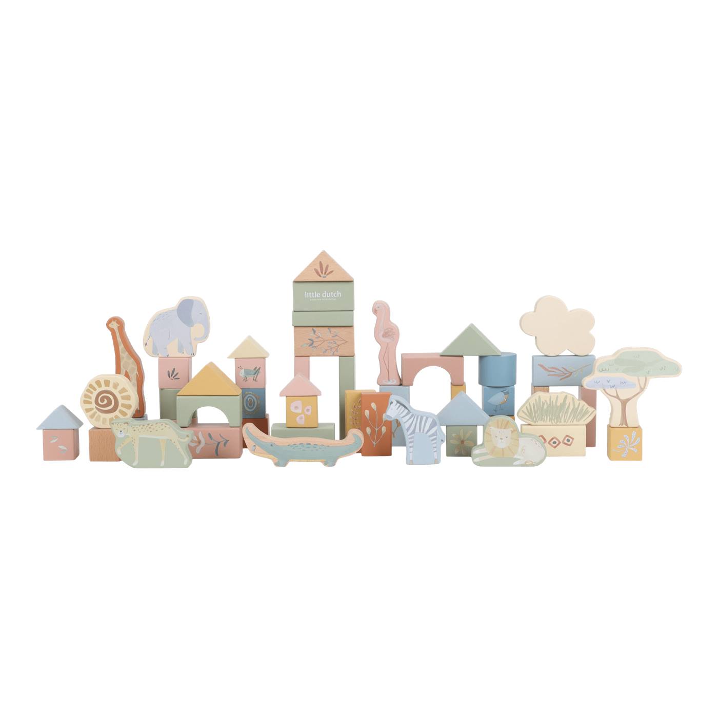 Little Dutch Safari Friends bouwblokken in ton FSC