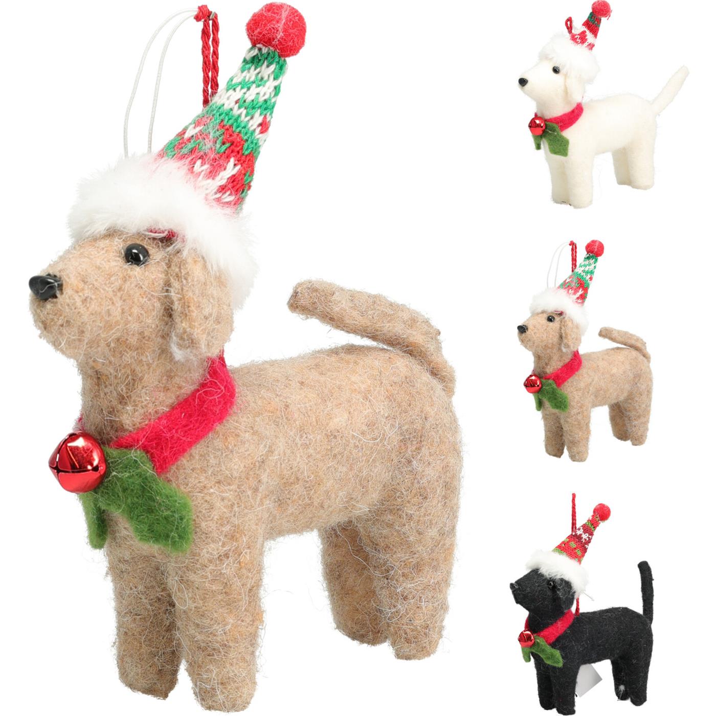 Poedel hond hangdeco vilt 15cm 3 assorti